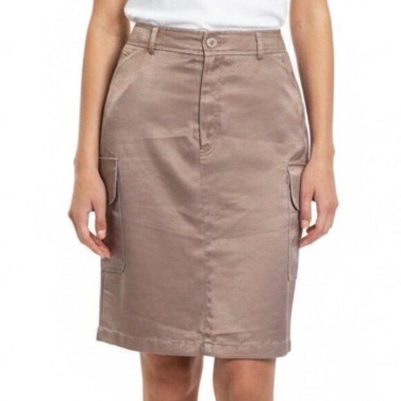Blush Pink Satin Cargo Midi Skirt - M/<30" waist - Picture 1 of 8